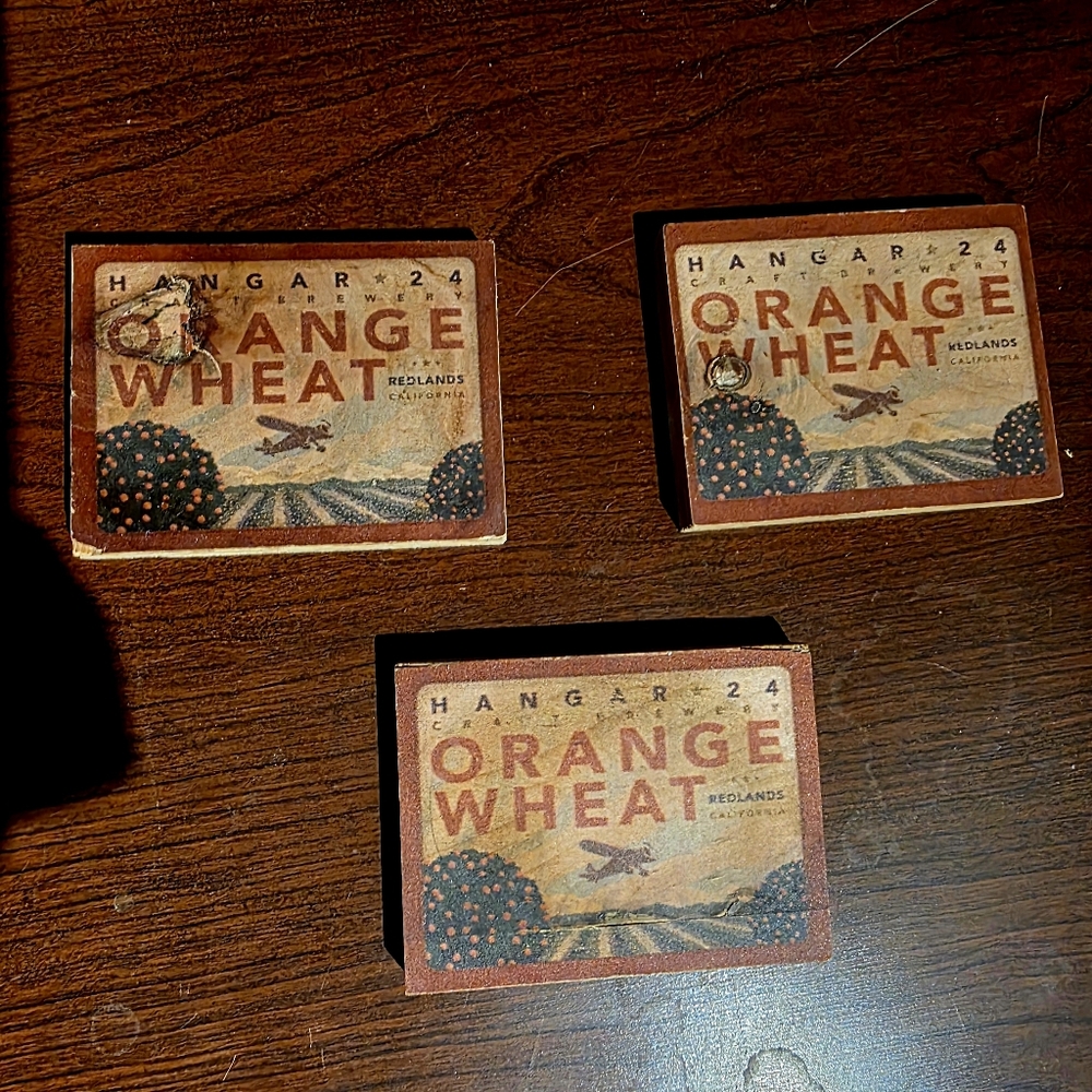Wooden Unique Drink Coaster Set Of 3- Hangar 24 Craft Brewery In Redlands, CA